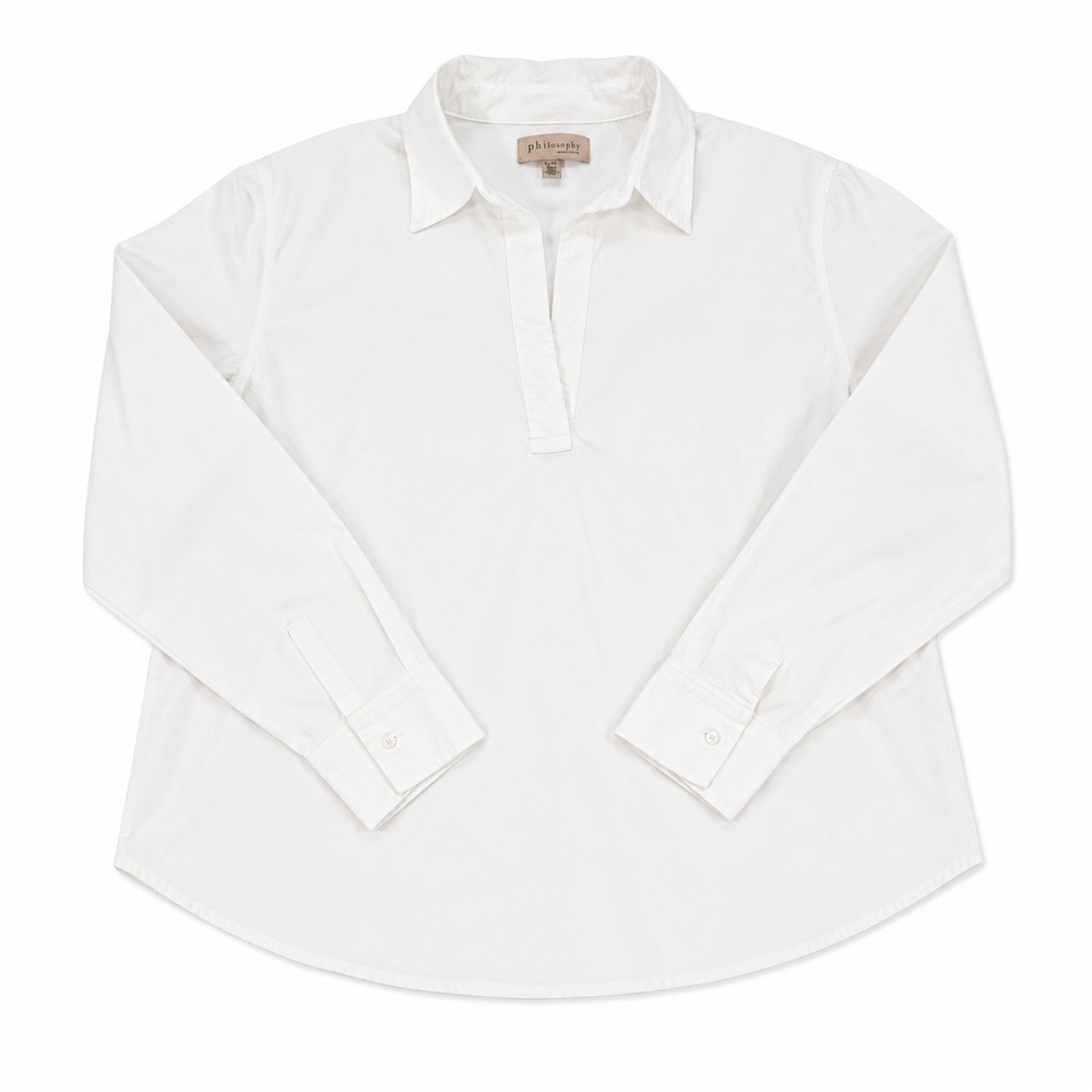 Philosophy White Collared Tunic Top Women XL Long Sleeve Pullover Blouse